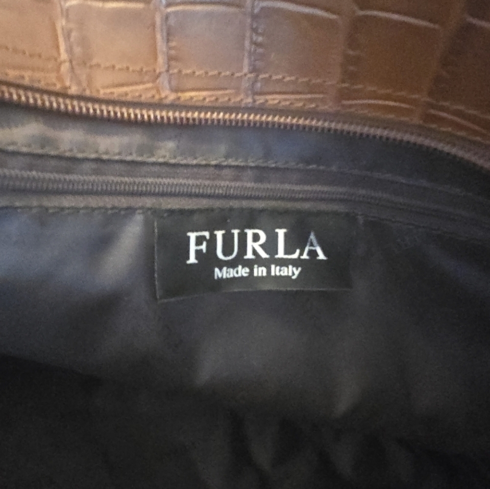 Furla Vintage Croc-Embossed Leather Dome Satchel Bag - Picture 16 of 16